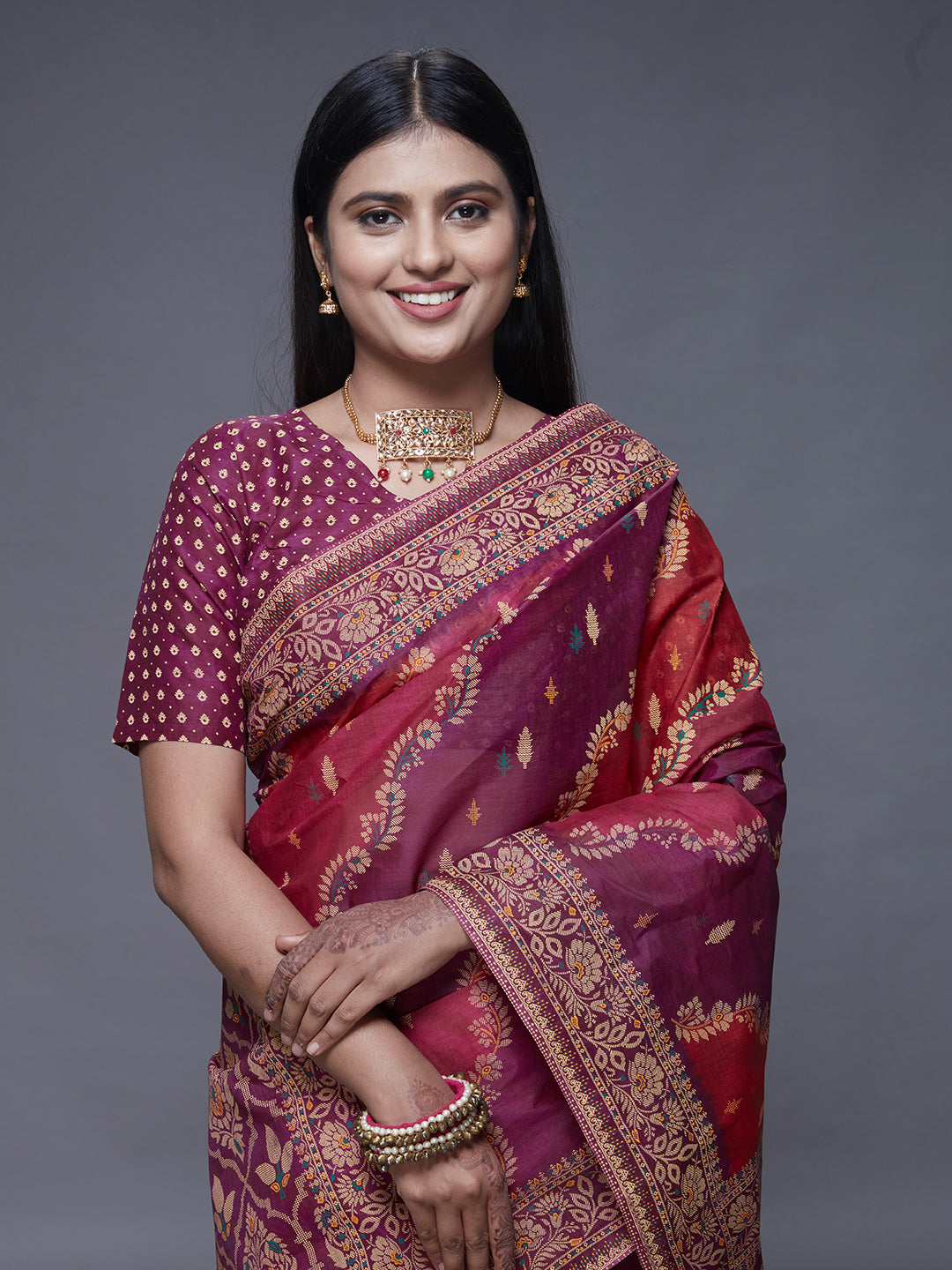 RANGEELI Pink Rangkat Printed Pure Cotton Saree