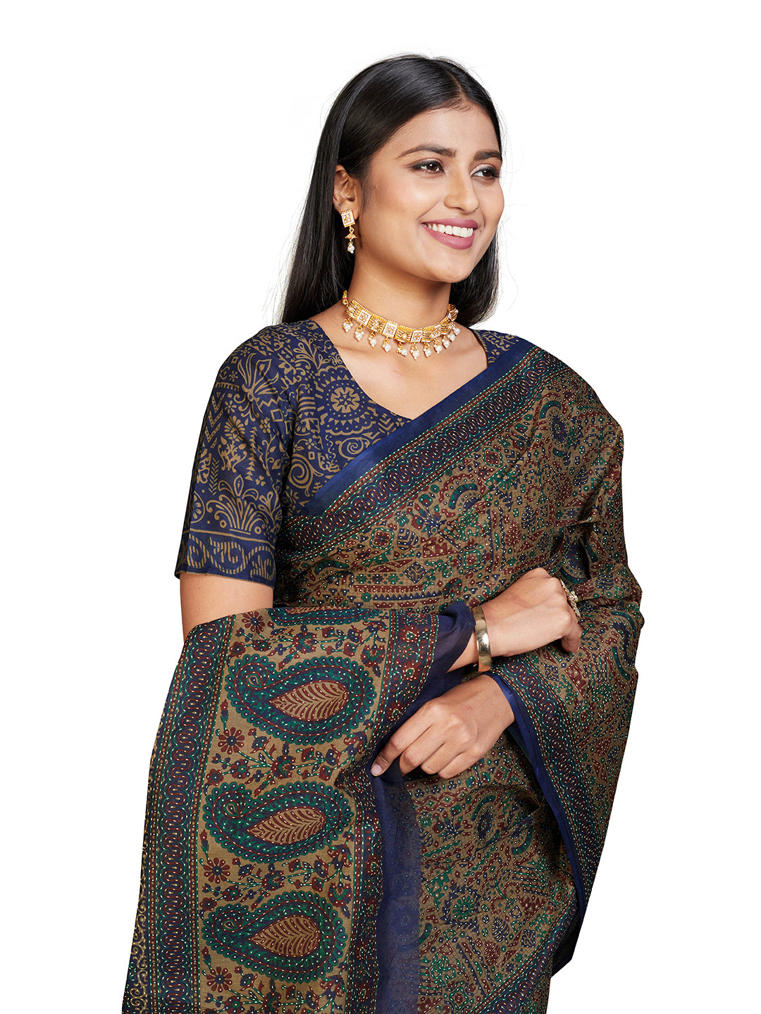 PANETAR Blue Printed Pure Cotton Saree