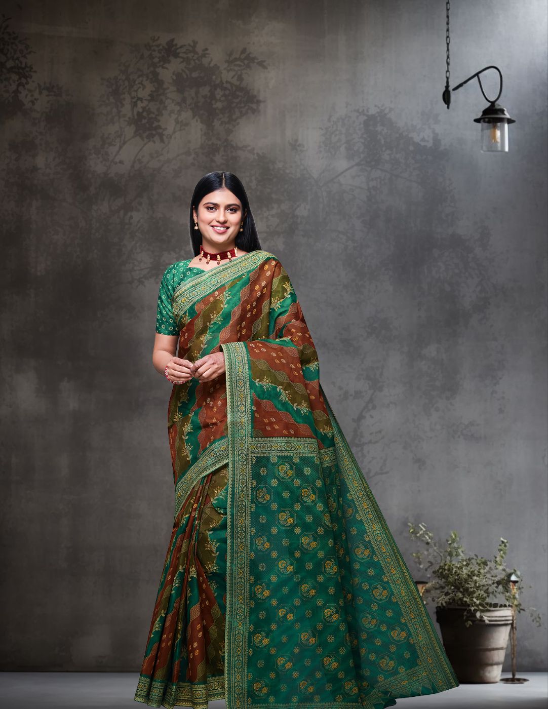 RANGEELI Rust Rangkat Printed Pure Cotton Saree