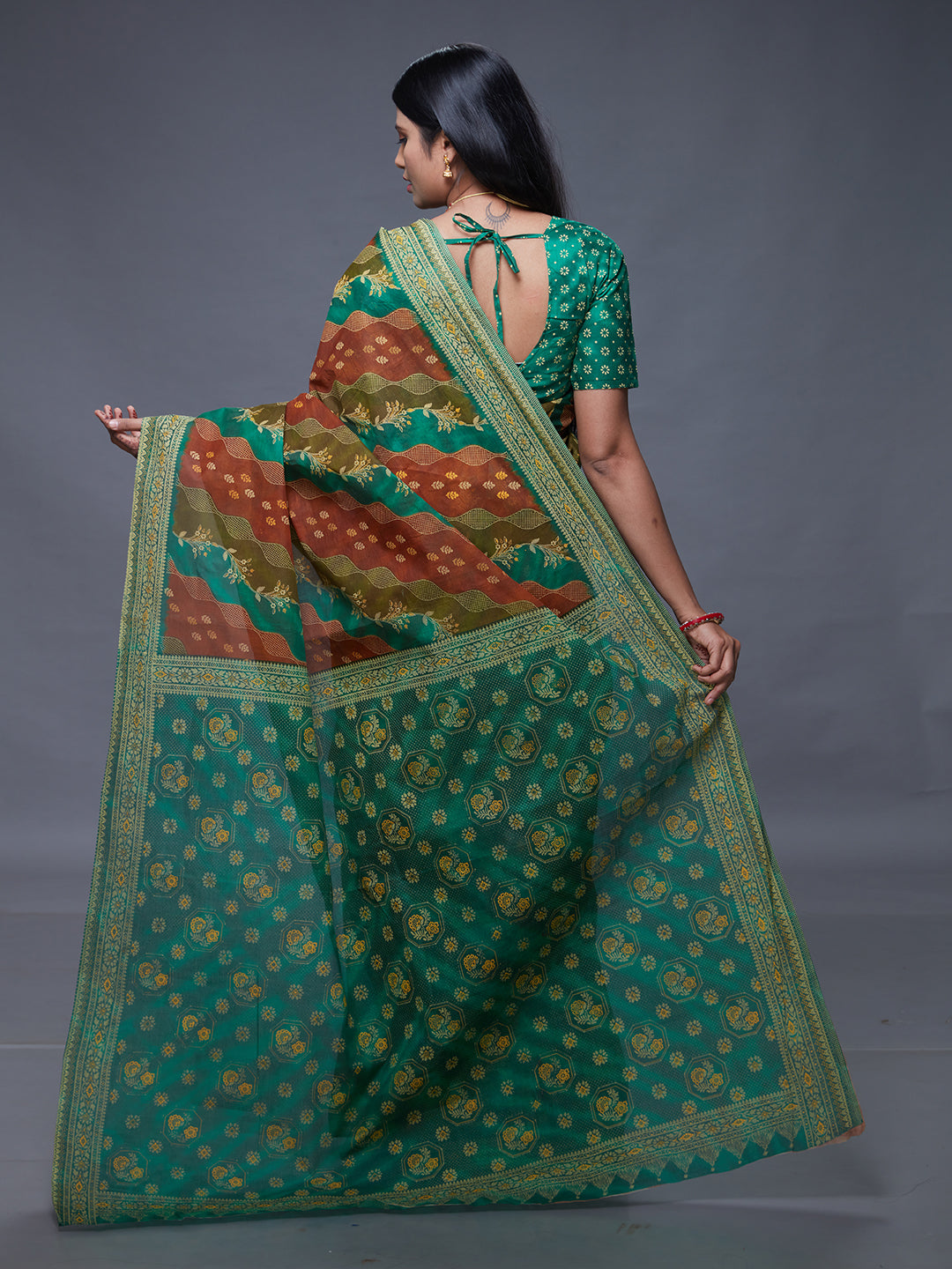RANGEELI Rust Rangkat Printed Pure Cotton Saree