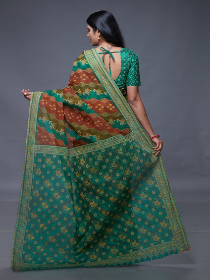 RANGEELI Rust Rangkat Printed Pure Cotton Saree