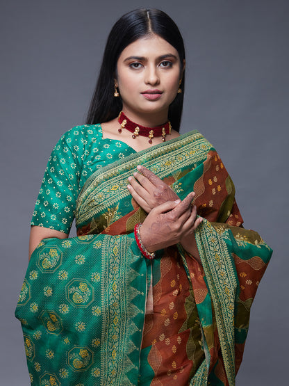 RANGEELI Rust Rangkat Printed Pure Cotton Saree