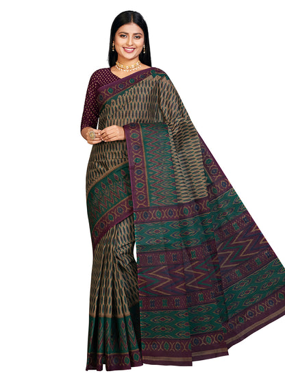 PANETAR Green Printed Pure Cotton Saree