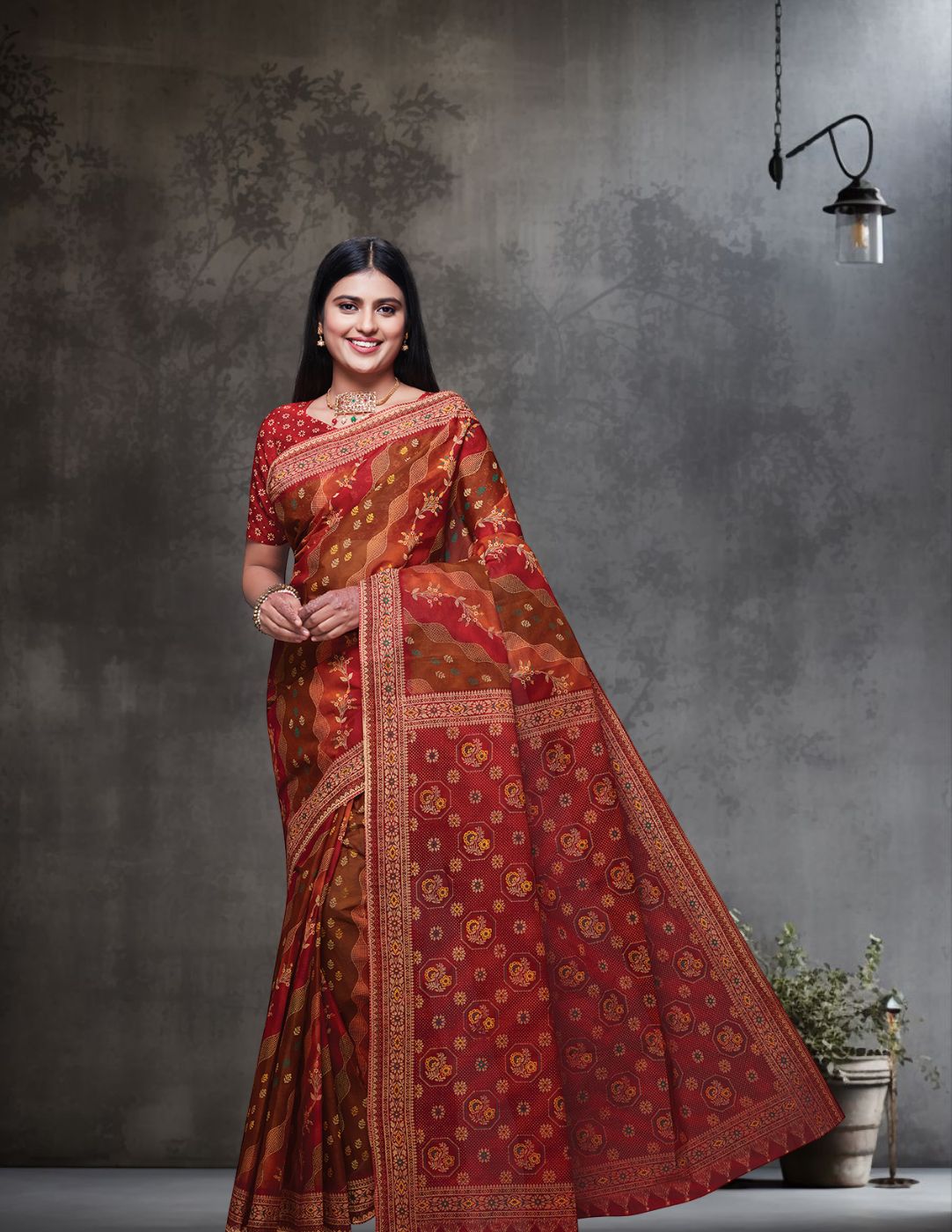 RANGEELI Red Rangkat Printed Pure Cotton Saree