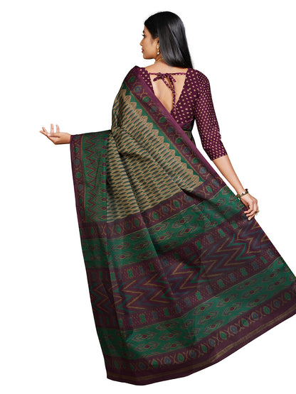 PANETAR Green Printed Pure Cotton Saree