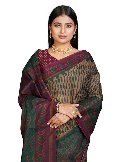 PANETAR Green Printed Pure Cotton Saree