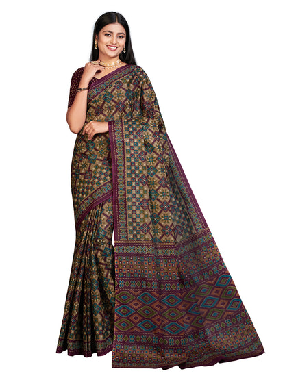 PANETAR Purple Printed Pure Cotton Saree