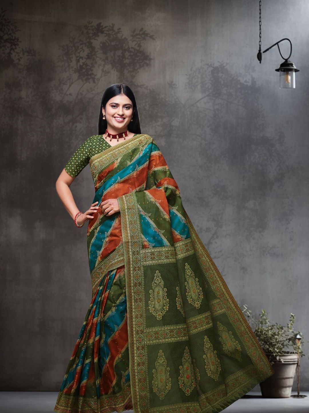 RANGEELI Green Rangkat Printed Pure Cotton Saree