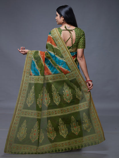 RANGEELI Green Rangkat Printed Pure Cotton Saree