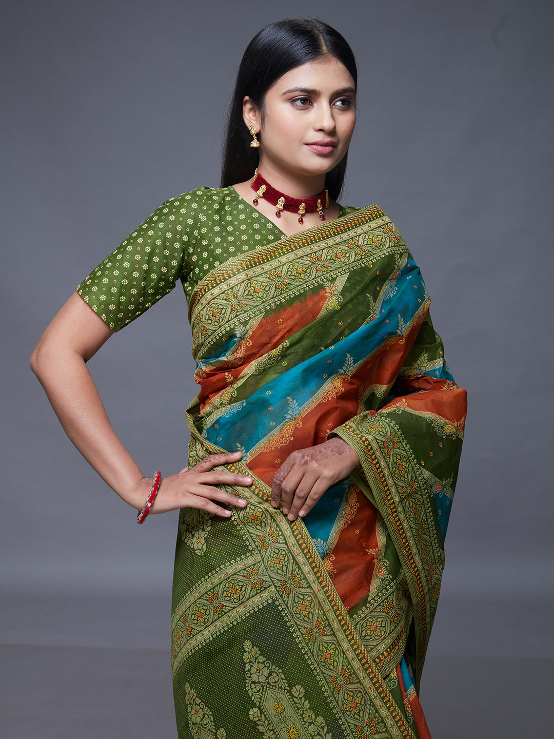 RANGEELI Green Rangkat Printed Pure Cotton Saree