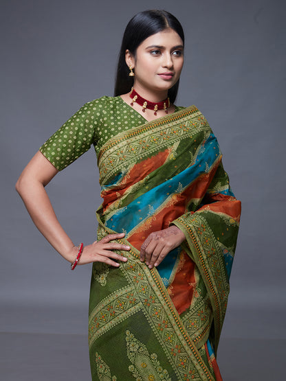 RANGEELI Green Rangkat Printed Pure Cotton Saree
