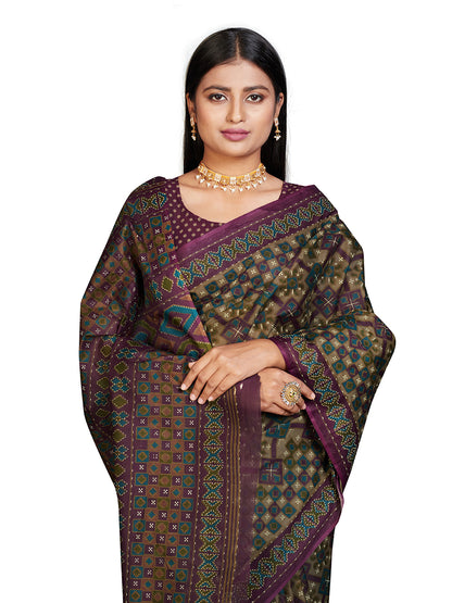 PANETAR Purple Printed Pure Cotton Saree