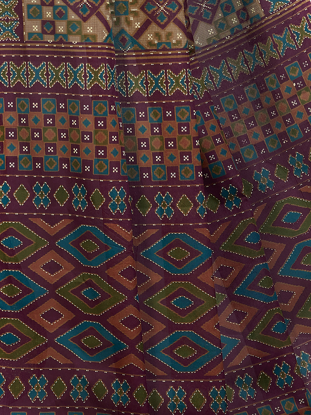 PANETAR Purple Printed Pure Cotton Saree