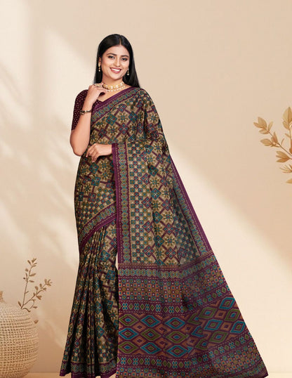 PANETAR Purple Printed Pure Cotton Saree
