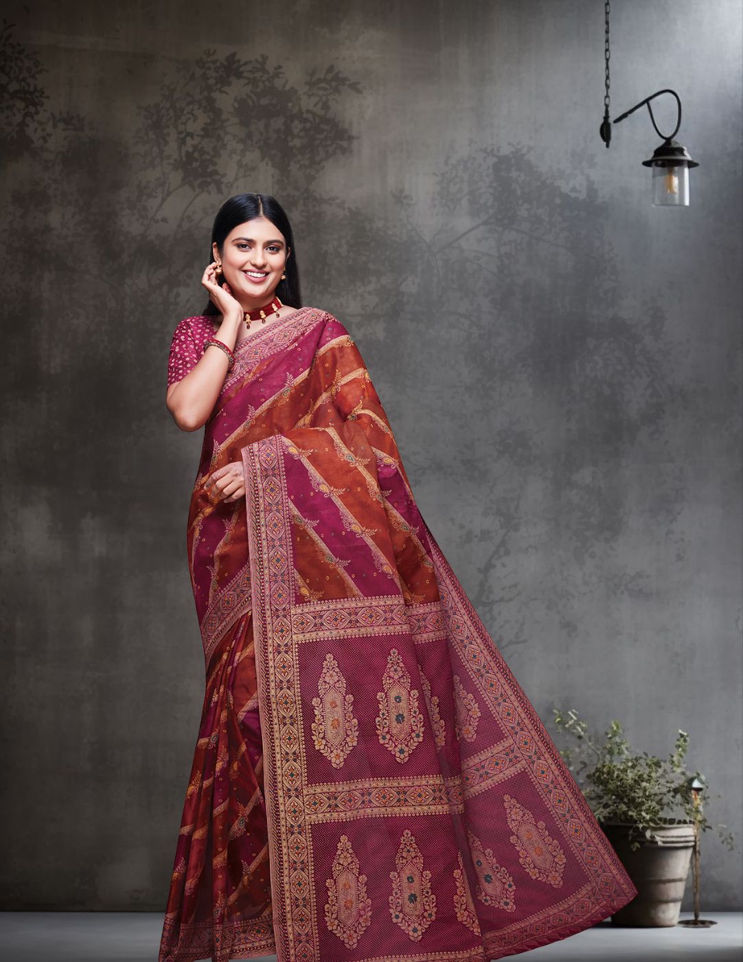 RANGEELI Pink Rangkat Printed Pure Cotton Saree