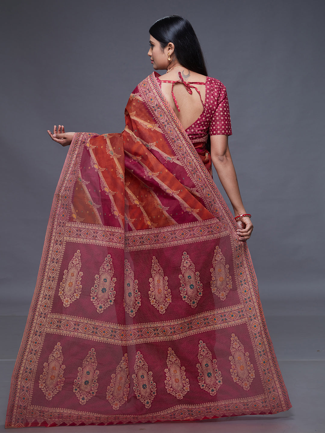 RANGEELI Pink Rangkat Printed Pure Cotton Saree