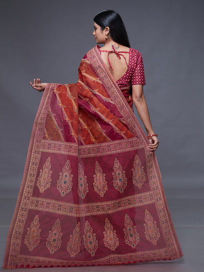 RANGEELI Pink Rangkat Printed Pure Cotton Saree