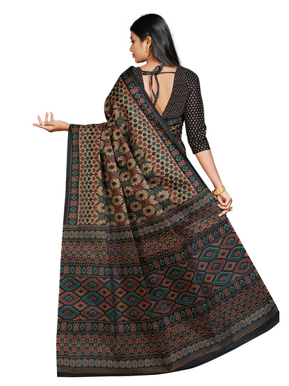 PANETAR Black Printed Pure Cotton Saree