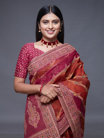 RANGEELI Pink Rangkat Printed Pure Cotton Saree
