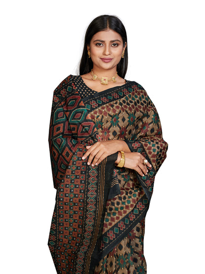 PANETAR Black Printed Pure Cotton Saree