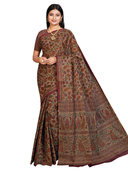 PANETAR Brown Printed Pure Cotton Saree