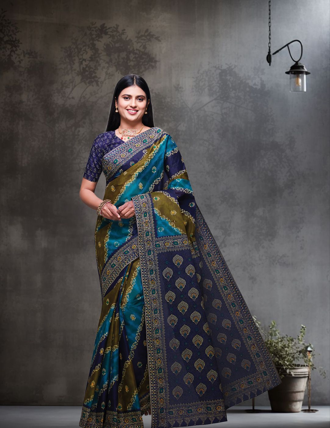 RANGEELI Blue Rangkat Printed Pure Cotton Saree