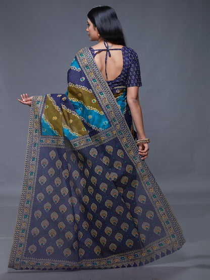 RANGEELI Blue Rangkat Printed Pure Cotton Saree