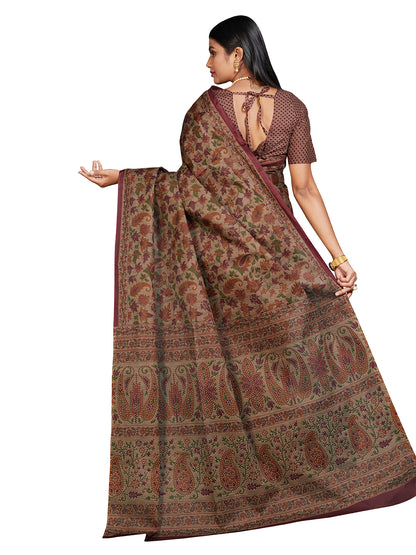 PANETAR Brown Printed Pure Cotton Saree