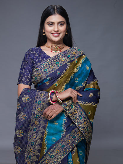 RANGEELI Blue Rangkat Printed Pure Cotton Saree