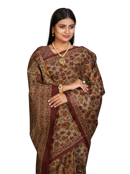 PANETAR Brown Printed Pure Cotton Saree