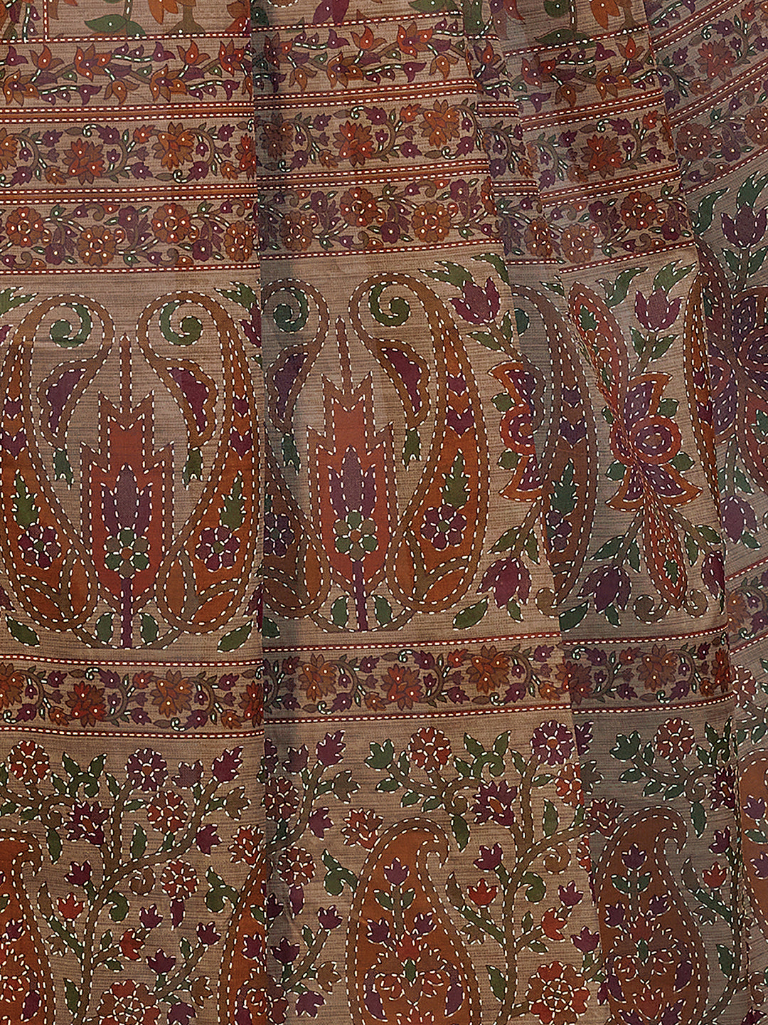 PANETAR Brown Printed Pure Cotton Saree