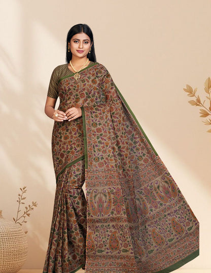 PANETAR Green Printed Pure Cotton Saree