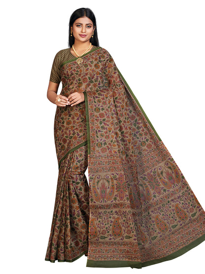 PANETAR Green Printed Pure Cotton Saree