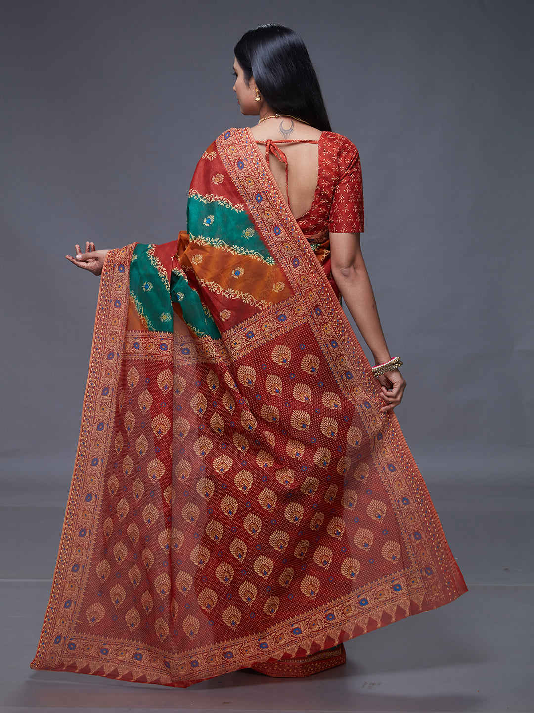 RANGEELI Orange Rangkat Printed Pure Cotton Saree