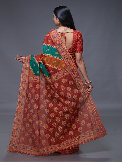 RANGEELI Orange Rangkat Printed Pure Cotton Saree