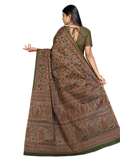 PANETAR Green Printed Pure Cotton Saree