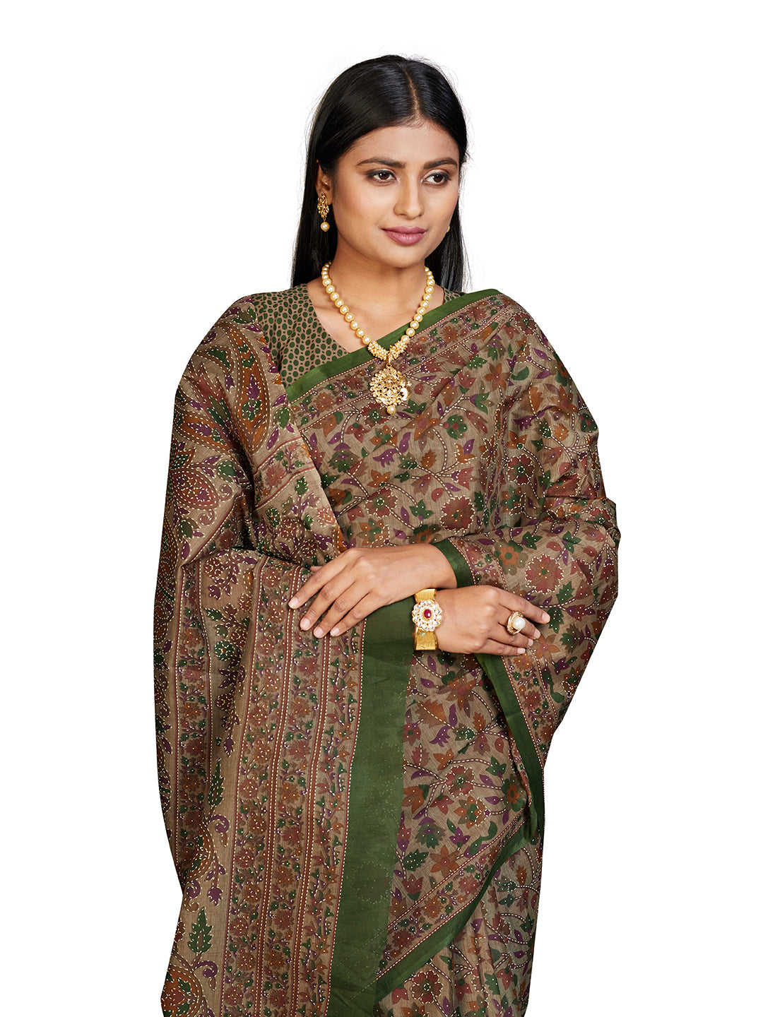 PANETAR Green Printed Pure Cotton Saree