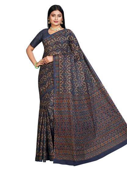 PANETAR Navy Blue Printed Pure Cotton Saree