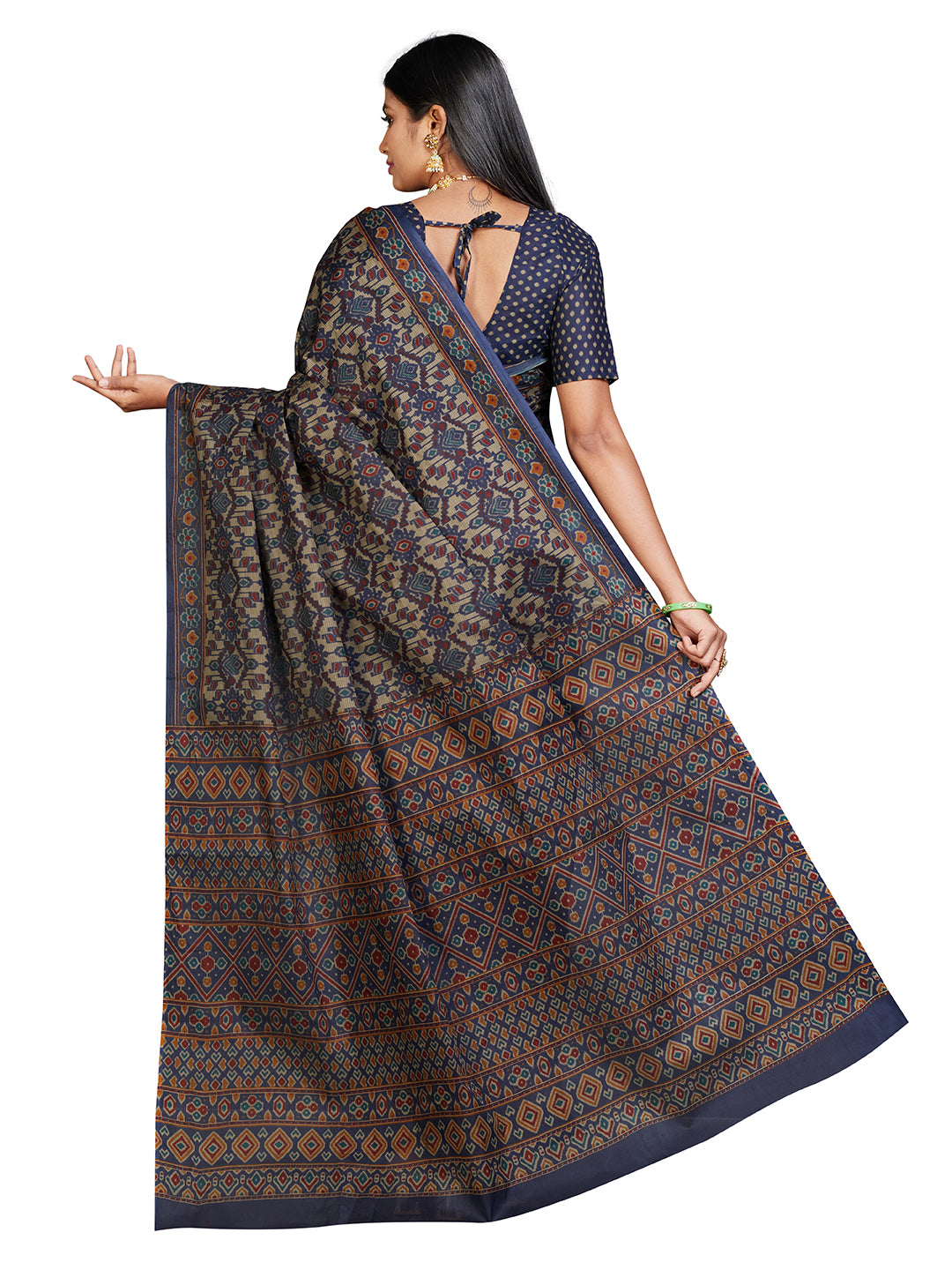 PANETAR Navy Blue Printed Pure Cotton Saree