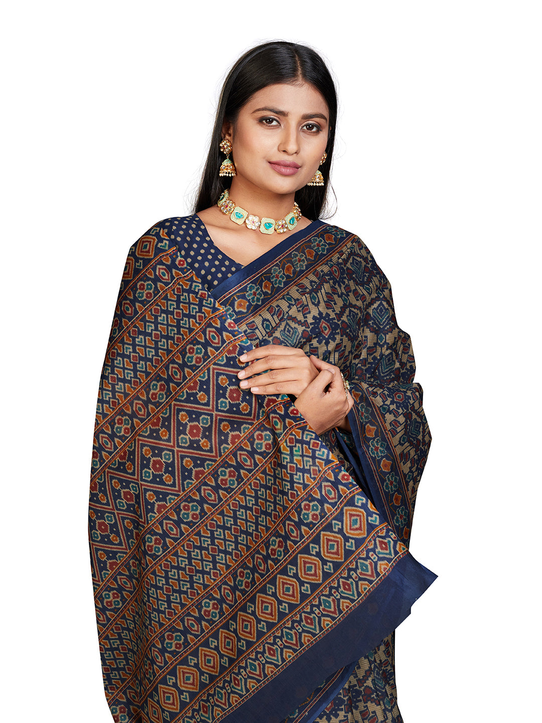 PANETAR Navy Blue Printed Pure Cotton Saree
