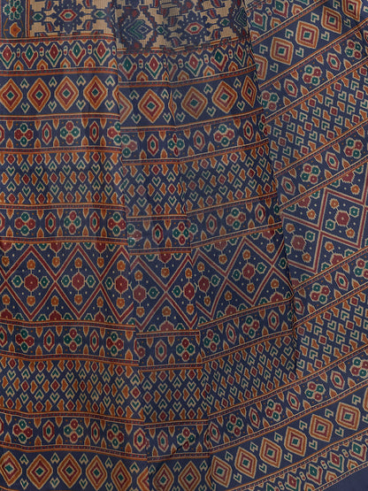 PANETAR Navy Blue Printed Pure Cotton Saree