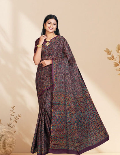 PANETAR Purple Printed Pure Cotton Saree
