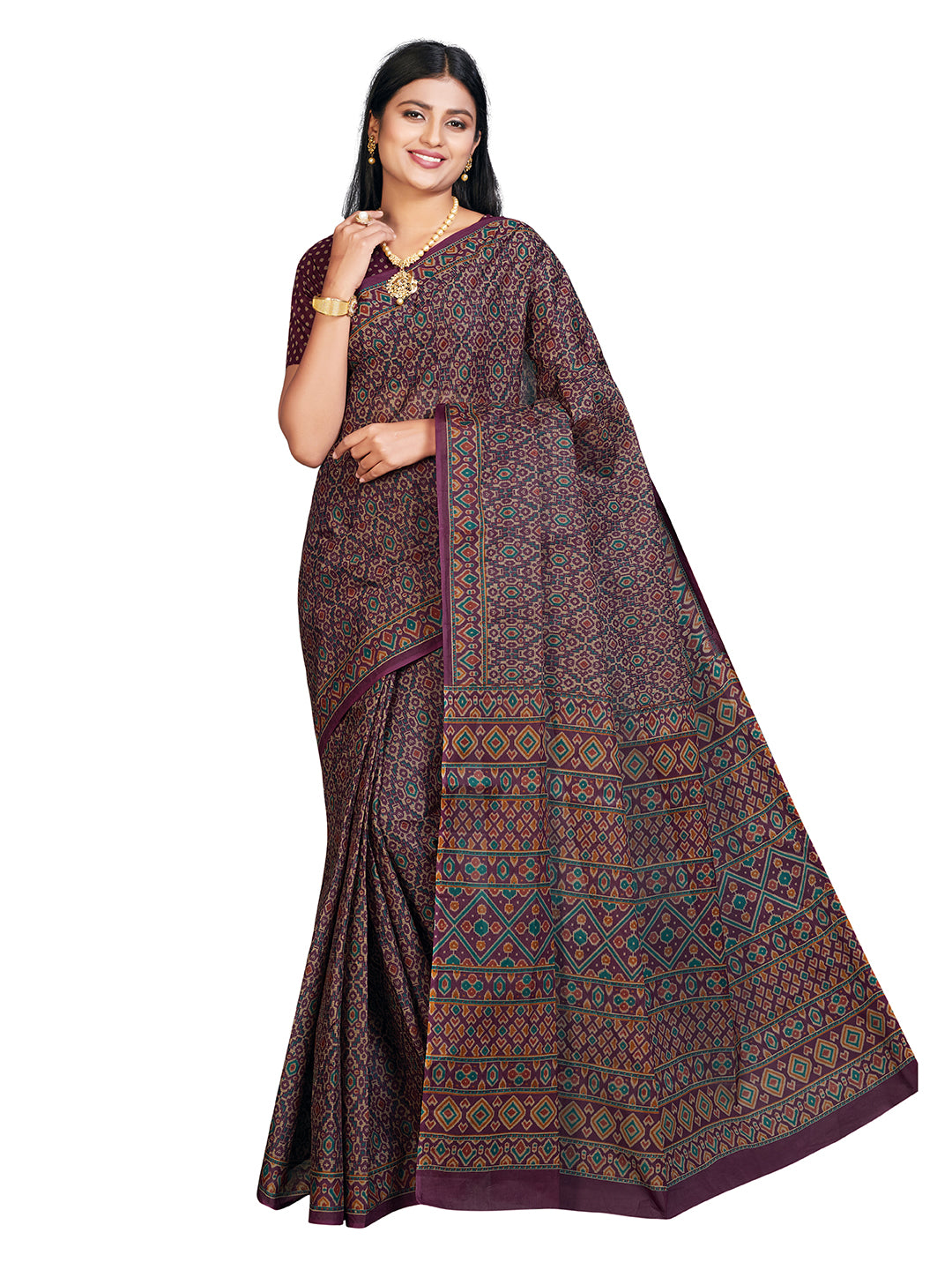 PANETAR Purple Printed Pure Cotton Saree