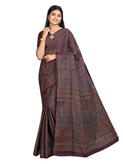 PANETAR Purple Printed Pure Cotton Saree