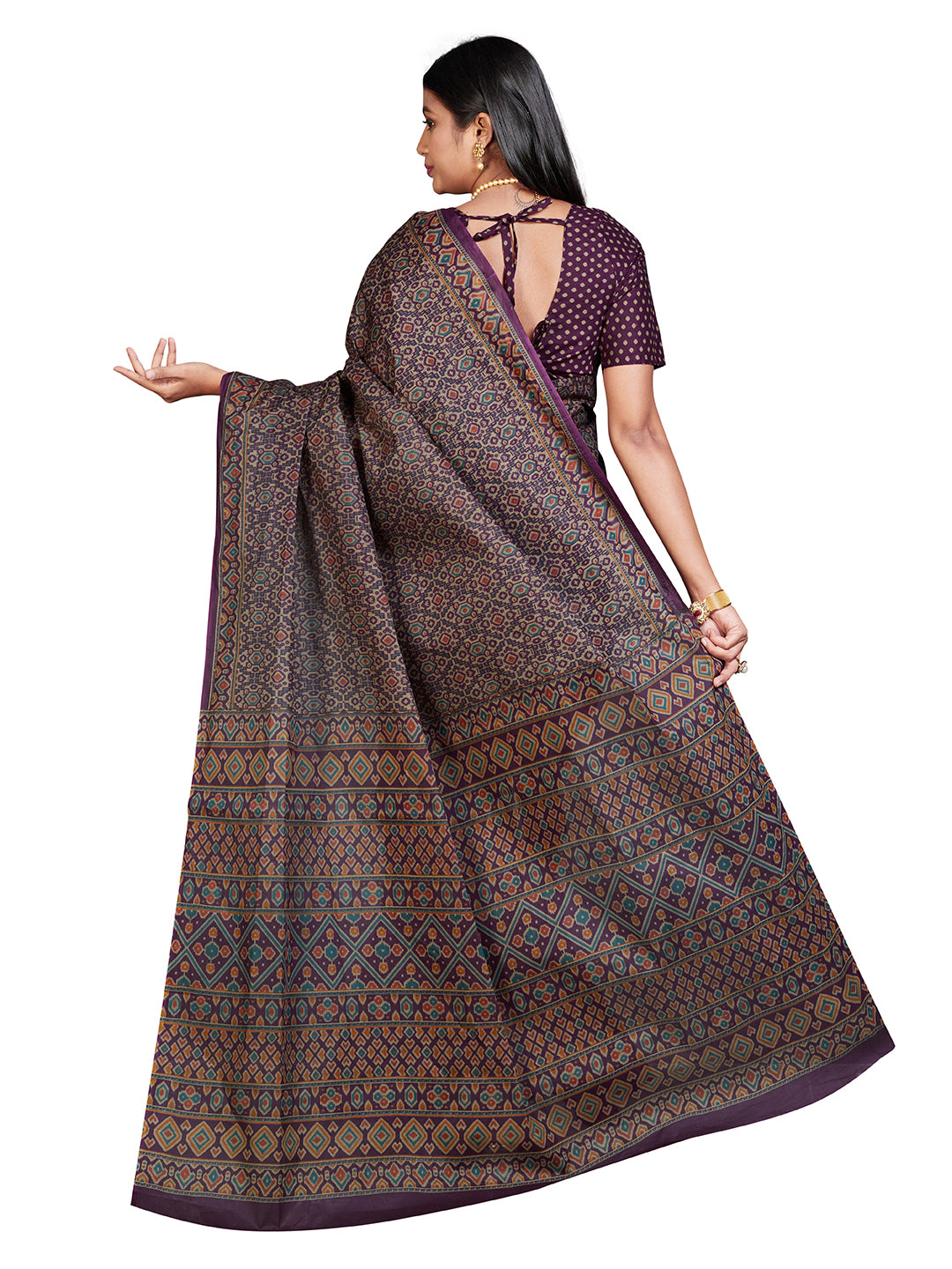 PANETAR Purple Printed Pure Cotton Saree
