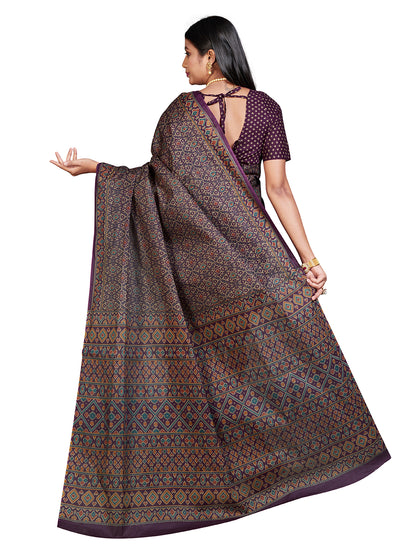 PANETAR Purple Printed Pure Cotton Saree