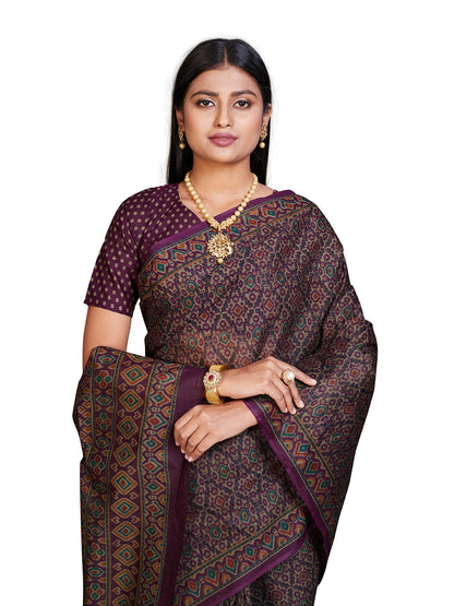 PANETAR Purple Printed Pure Cotton Saree