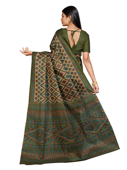 PANETAR Green Printed Pure Cotton Saree