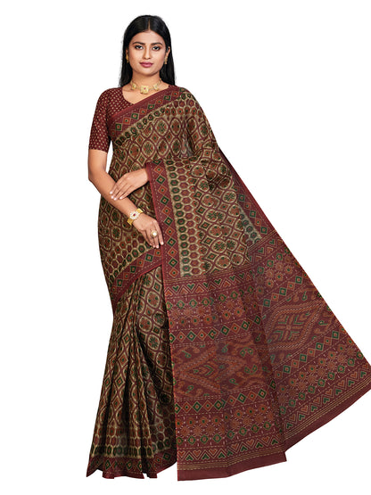 PANETAR Maroon Printed Pure Cotton Saree