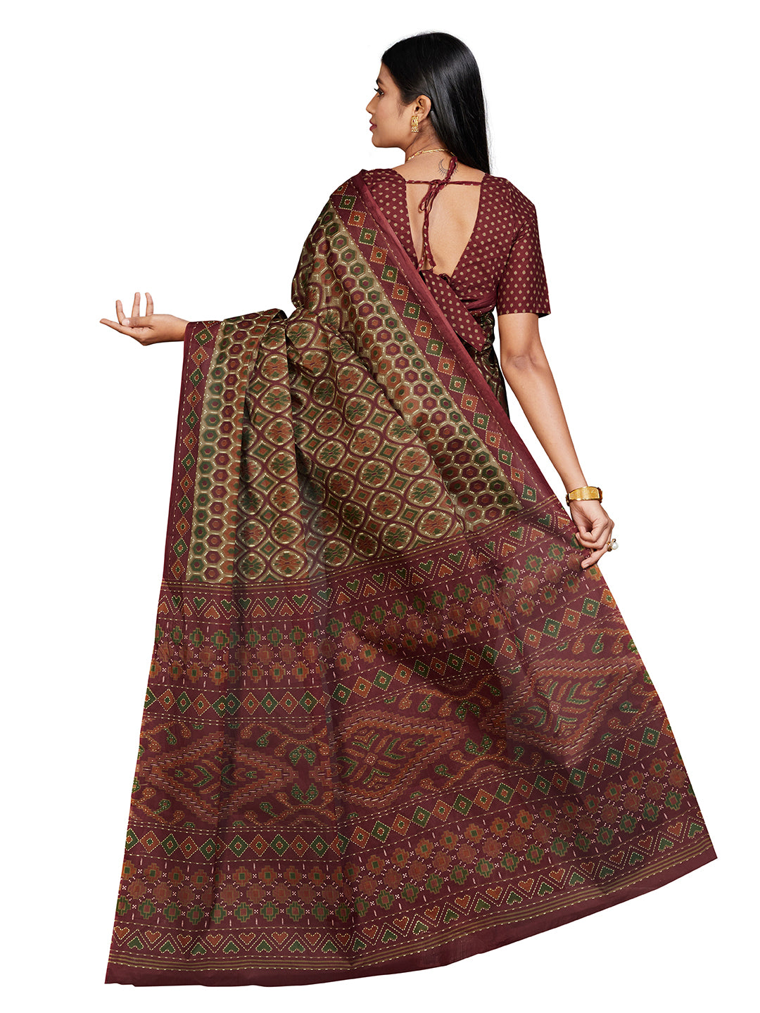 PANETAR Maroon Printed Pure Cotton Saree